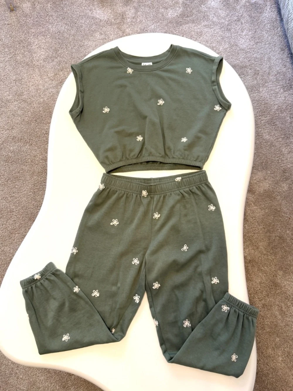 Splendid Girls Olive Embroidered Sweat Set